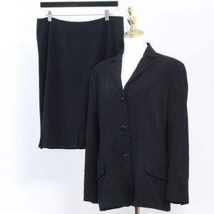 Easy Margon Skirt Suit Wool Women’s Black Size 46 Notch Lapel Jacket Midi Skirt